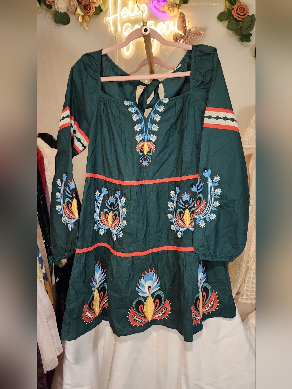 NWT Anthropologie Let Me Be Embroidered Tunic Dress Green Size Large 100% Cotton - Picture 2 of 10